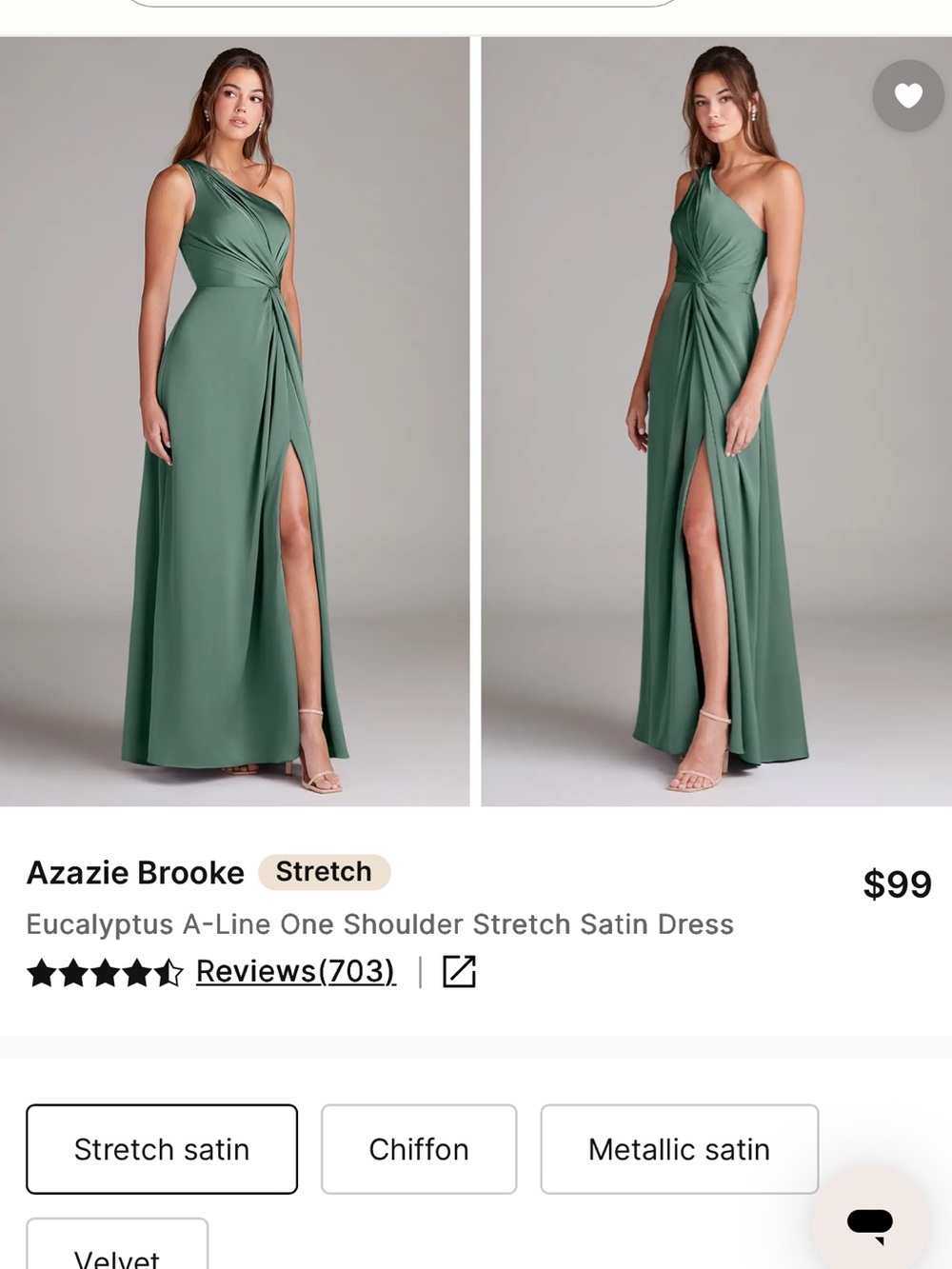 Azazie “Brooke” One-Shoulder Satin Gown in Eucalyptus Green